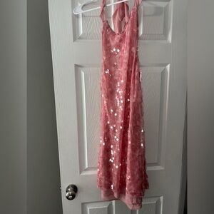 Zara sequin backless halter mini dress